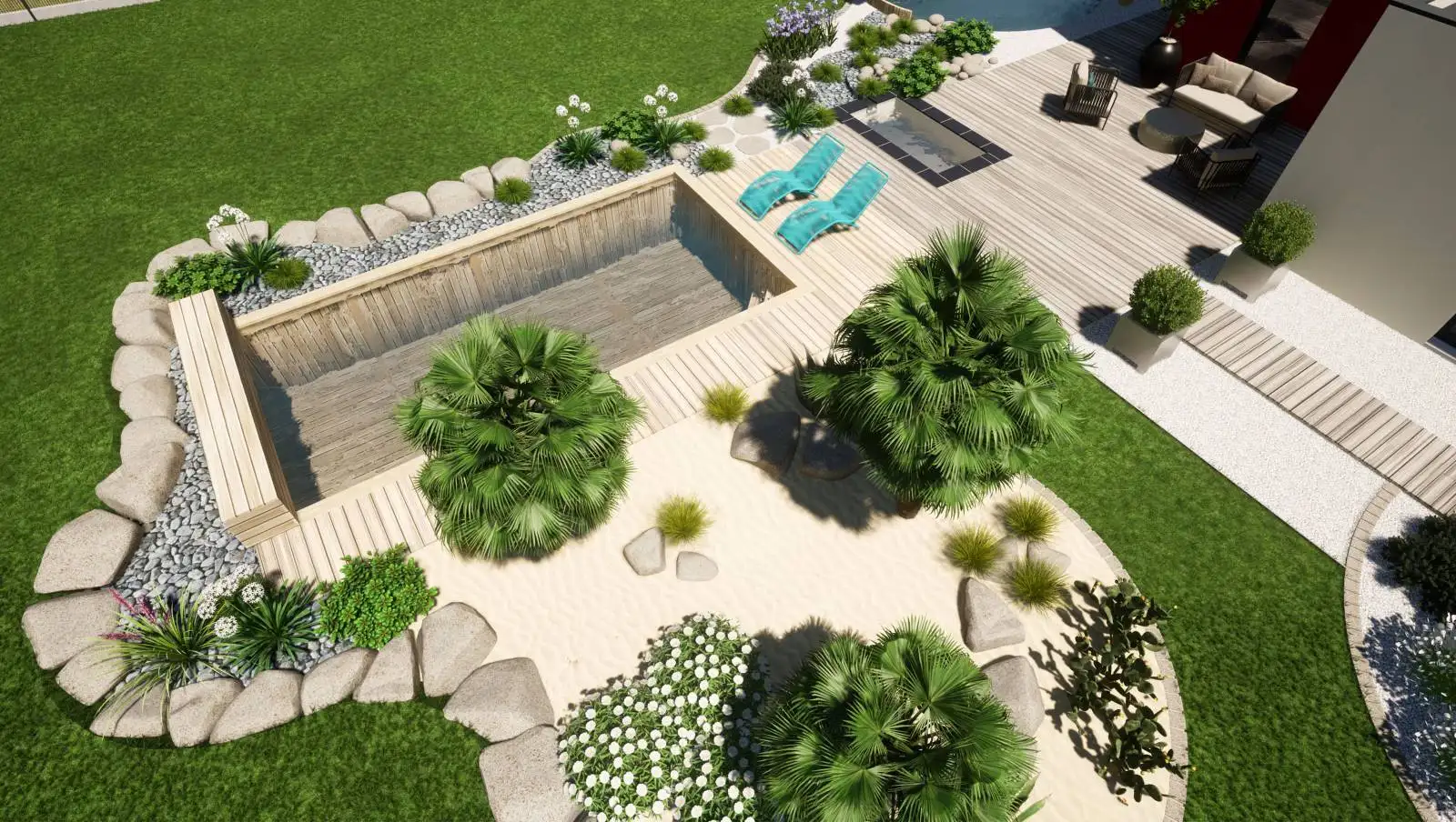 Maison et piscine naturelle